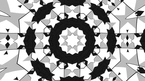 Abstract Gray Scale Kaleidoscope Motion Graphic with Repeating 3D Geometric Stock Footage 340017577