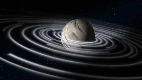 Abstract gray space planet with a round asteroid belt ring  futuristic hi-t.. イラスト素材