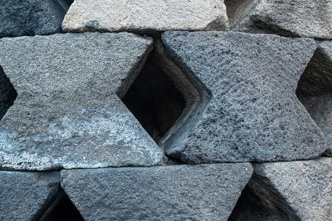 Abstract Gray Stone Interlock Brick Pattern Exterior Wall Element Texture Stock Photos