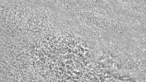 Abstract grayscale close-up of water streams flowing over a rough concrete Stock Footage 312636624