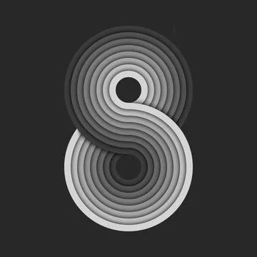 Abstract grayscale number eight logo with concentric circular lines forming.. 스톡 일러스트
