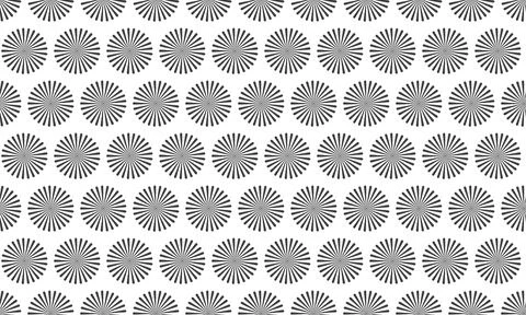 Abstract grayscale pattern featuring repeating circular sunburst motifs.  I.. Illustrazione stock
