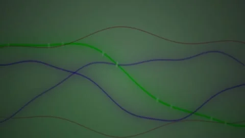 Abstract green and blue digital waveform line animation on dark background. Stock Footage 346340456