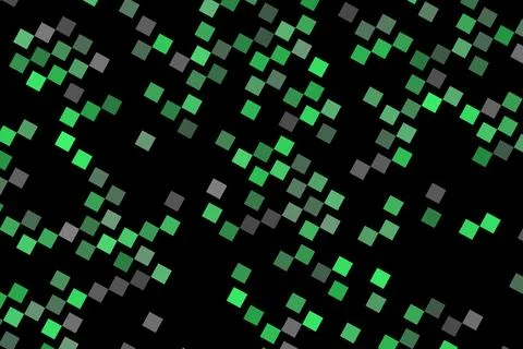 Abstract green and gray glowing squares on black background Stock Illustration