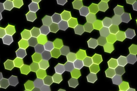 Abstract green and gray hexagon shapes on black background Stock Illustration