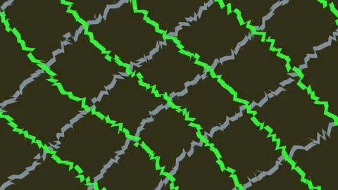Abstract green and grey zigzag grid pattern on black background Stock Illustration