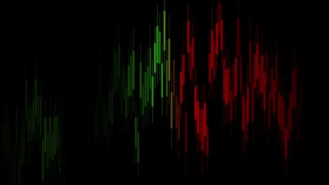 Abstract green and red candlestick financial chart on black background Video stock 342509298