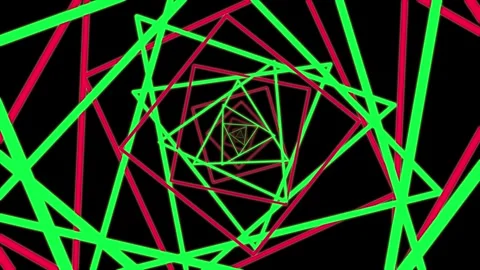 Abstract Green and Red Geometric Triangle Tunnel Animation Stock Footage 341954604