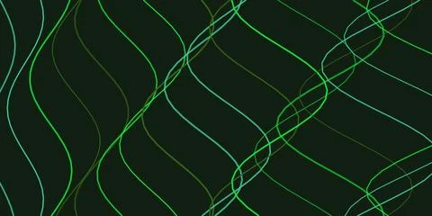 Abstract green and white flowing lines on dark background Stock Illustration