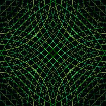 Abstract Green and Yellow Intersecting Lines Pattern on Black Illustrazione stock