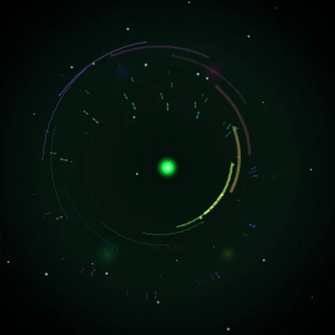 Abstract Green Atom Orbiting Particles Cosmic Galaxy Nebula Background Motion Video stock 346284742