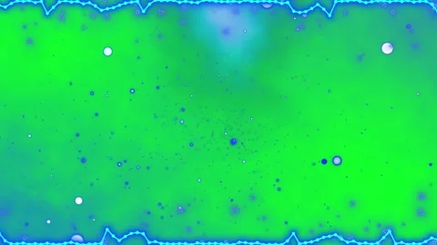 Abstract green background with blue audio waveform and floating particles for Stock Footage 342894896