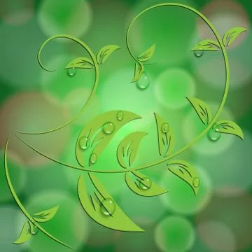 Abstract green background with bokeh light effects and leaves Stock Illustration