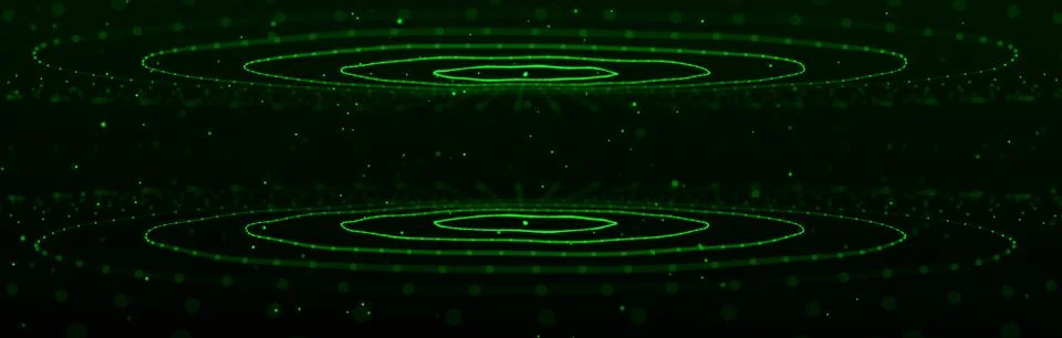 Abstract green background of circular flow of particles. Network connections Illustrazione stock