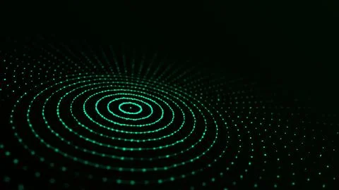 Abstract green background of circular flow of particles. Digital cyberspace. Stock Illustration