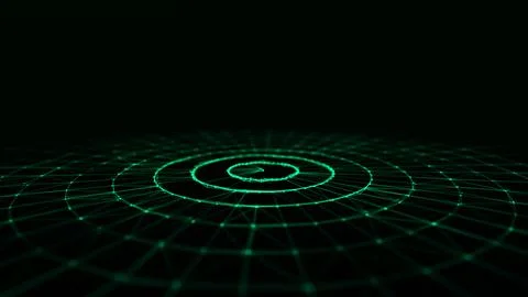 Abstract green background of circular flow of particles. Digital cyberspace. Stock Illustration