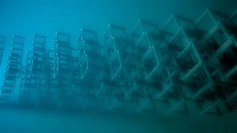 Abstract green background with cubes and bars, 3d illustration, 3d rendering. Stock Illustration