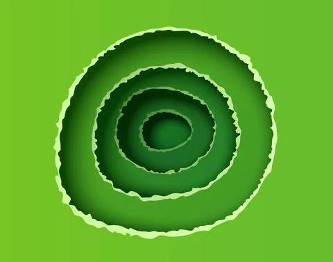 Abstract green background in cut out of paper style. Torn paper in round shapes Illustrazione stock