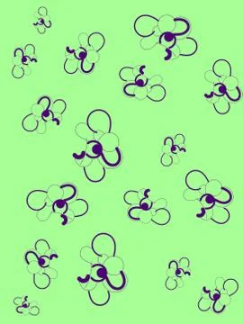 Abstract green background with decorative violet flowers Stock Illustration