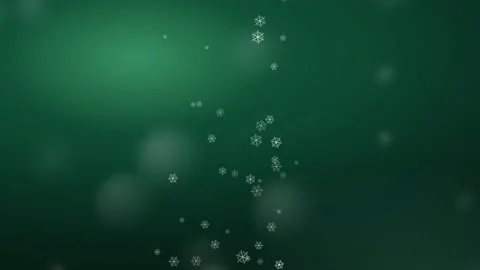 Abstract green background with falling white snowflakes and soft bokeh light Stock Footage 345427779