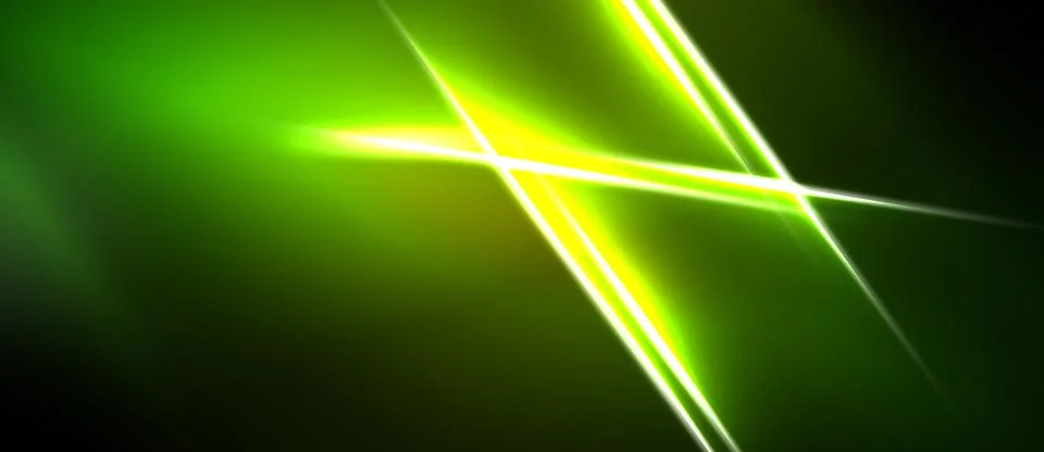 Abstract green background features bright neon lines intersecting. Vivid Stock Illustration