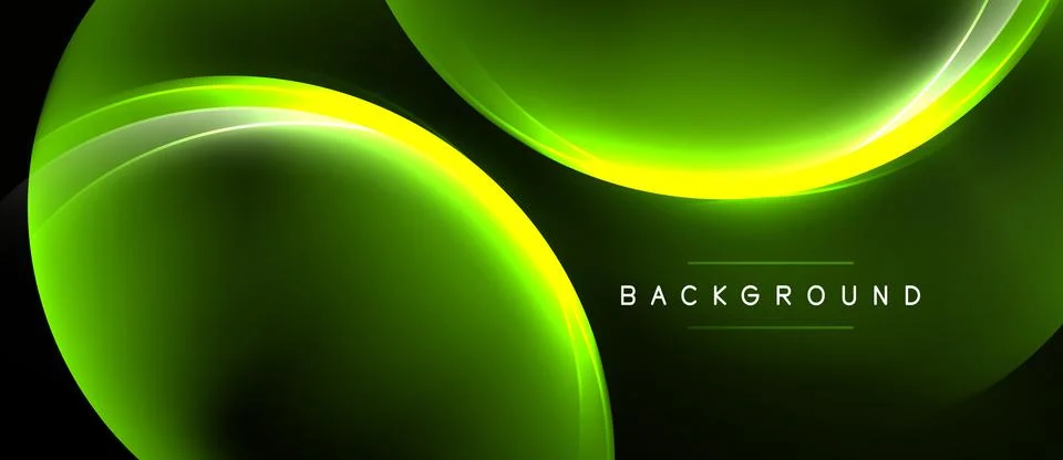 Abstract green background features curved lines, glowing shapes. Modern desig Illustrazione stock