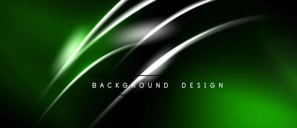 Abstract green background features dynamic white lines. Smooth gradients crea Stock Illustration