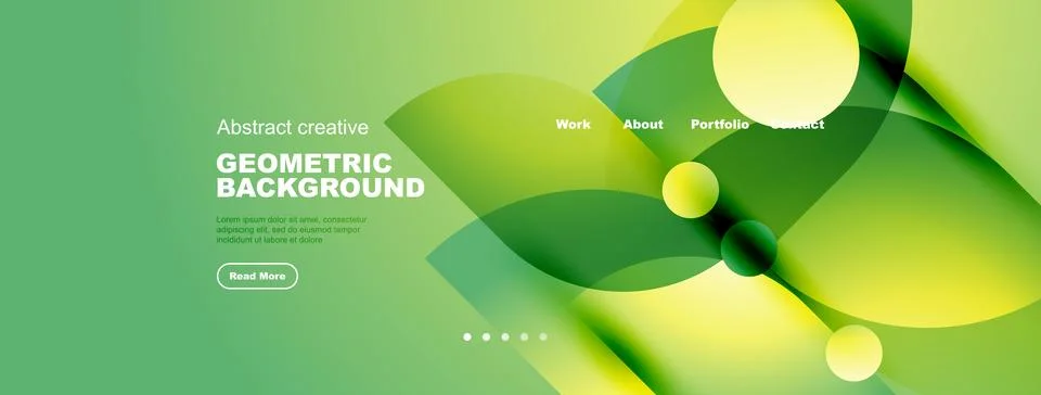 Abstract green background features flowing shapes, text elements, navigation Illustrazione stock