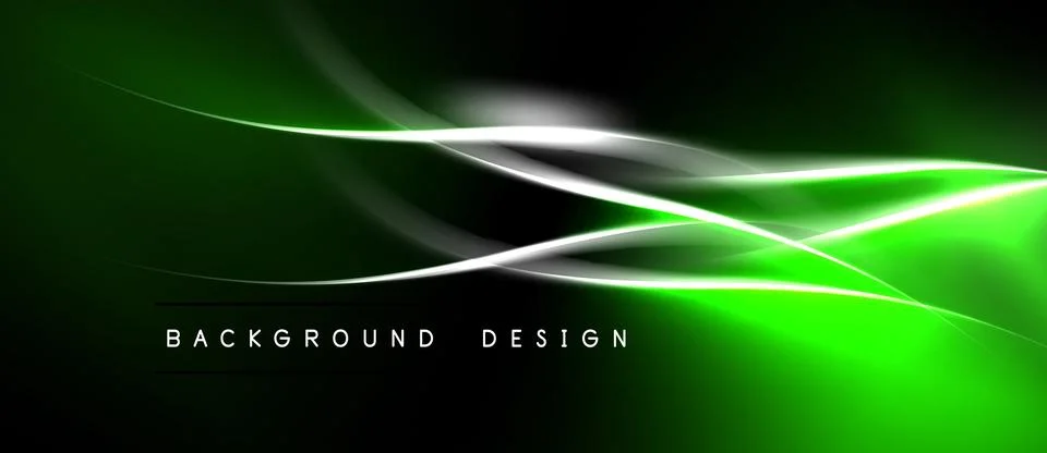 Abstract green background features flowing white lines. Dynamic curves create Stock Illustration