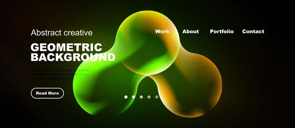 Abstract green background features fluid shapes, text elements, navigation .. Stock Illustration