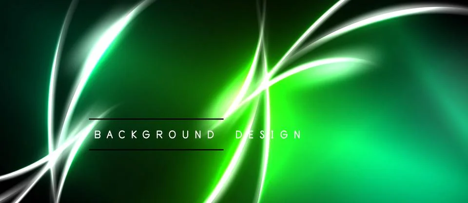 Abstract green background features glowing white lines. Dynamic curves create Stock Illustration