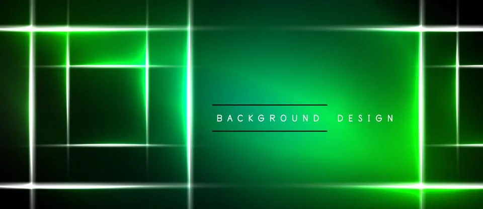 Abstract green background features glowing lines forming rectangles. Dark are Stock Illustration