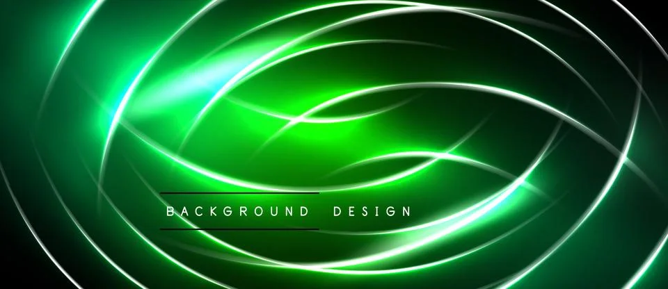 Abstract green background features glowing lines, curves, layers. Modern desi Stock Illustration