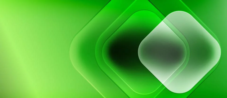 Abstract green background features layered squares. Gradient shades create depth Stock Illustration