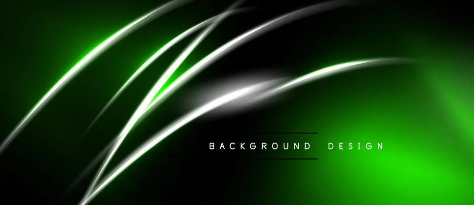 Abstract green background features silver lines. Dynamic curves create modern Stock Illustration