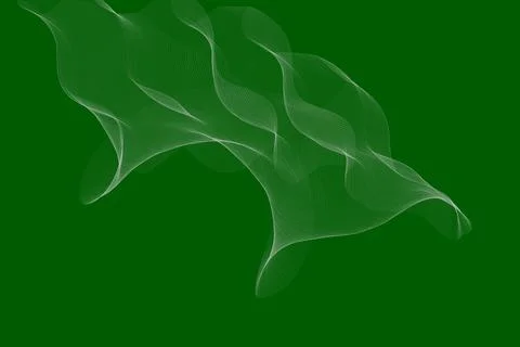 Abstract green background with flowing white digital lines and geometric wave. Illustrazione stock
