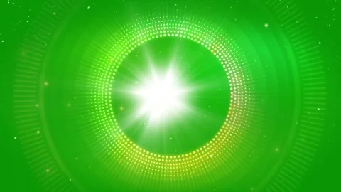Abstract green background with glowing golden circular light particles and lens Stockbeeldmateriaal 342896255