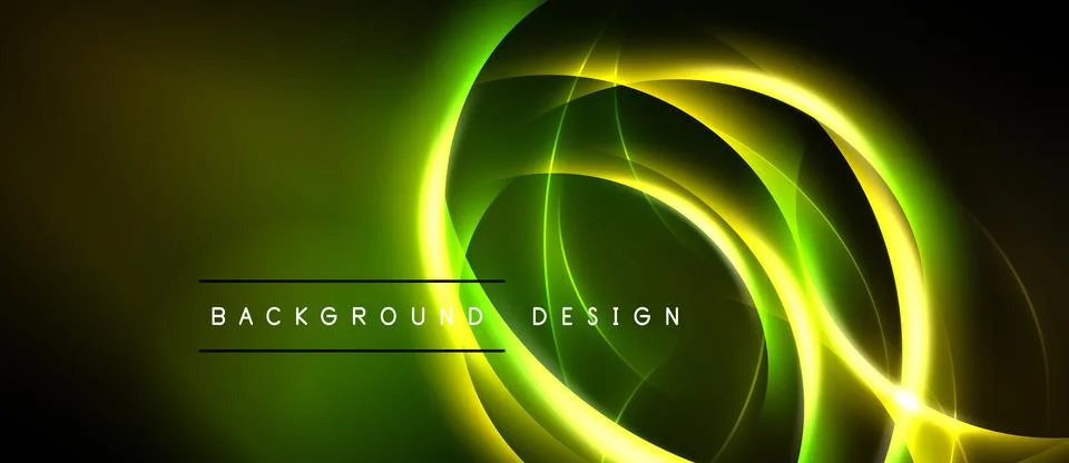 Abstract green background. Glowing lines create dynamic circular shapes. Dark Stock Illustration