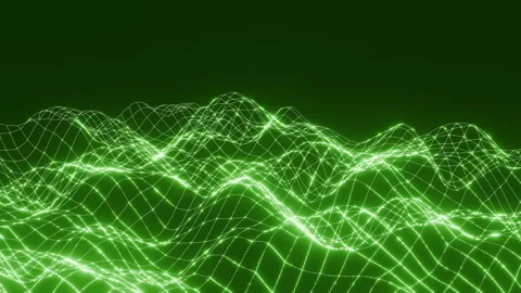 Abstract green background with grid of lines, waves, sparks 4k animation Stock Footage 266335746