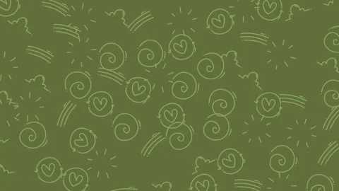 Abstract Green Background with Hand Drawn Heart and Spiral Doodle Pattern Stock Footage 344909193