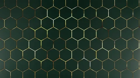 Abstract green background of hexagons with gold accents. Looped luxury patt.. Stock Footage 297713035