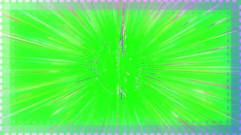 Abstract green background with light rays and a digital square frame border Stock Footage 344366576
