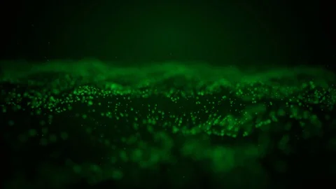 Abstract green background with moving wave particles. Backdrop of bokeh. Loop. Stock Footage 125752373