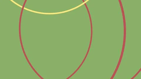 Abstract green background with overlapping red and yellow curved loops creati Illustrazione stock