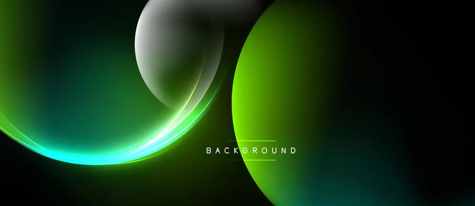 Abstract green background. Smooth curves, glowing lines create dynamic visual Stock Illustration