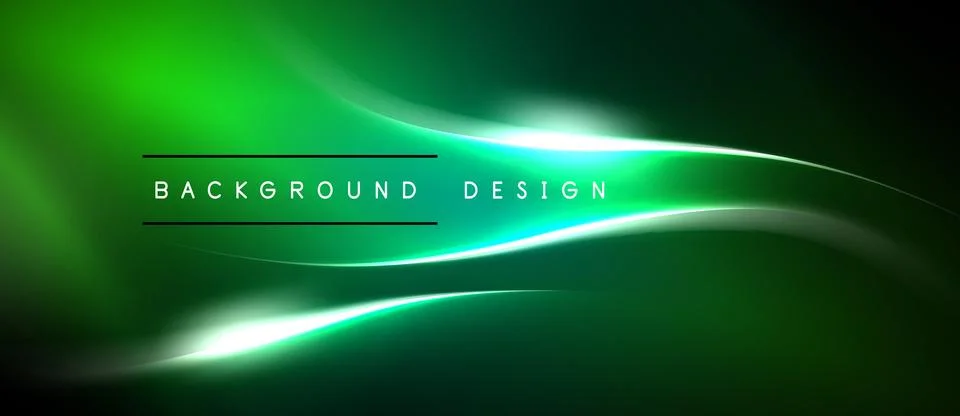 Abstract green background. Smooth lines create dynamic, glowing effect. Text Stock Illustration