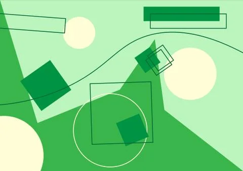 Abstract green background with square and circle with solid colors and lines Stock Illustration