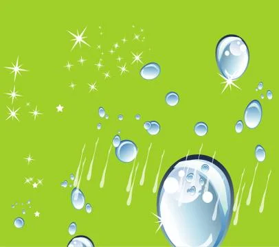 Abstract green background with Water drops, rain and stars Stock Illustration