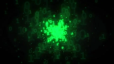 Abstract Green Binary Code Data Stream Flowing in Dark Digital Space for Stock Footage 336780515
