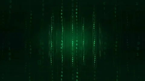 Abstract Green Binary Code Digital Rain Falling on Dark Background for Cyber Stock Footage 336777859